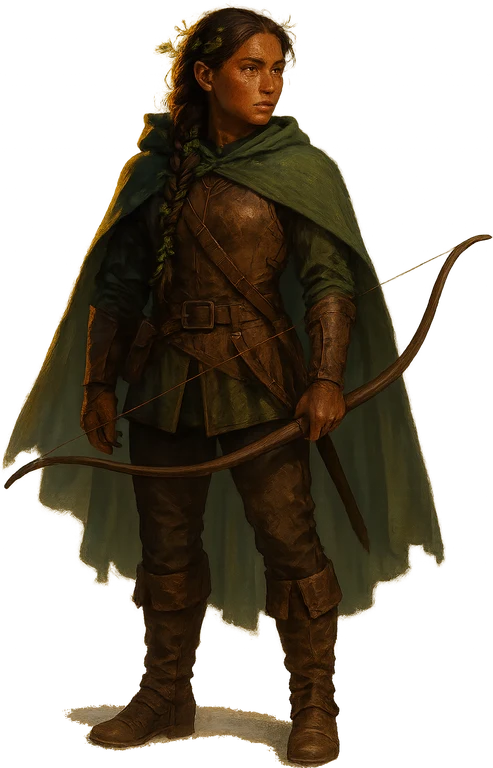 A Wildkin archer with a wreath of leaves in her braided hair